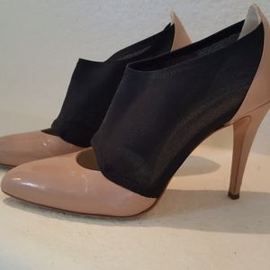 Nude & Black Stretch Mesh Pumps